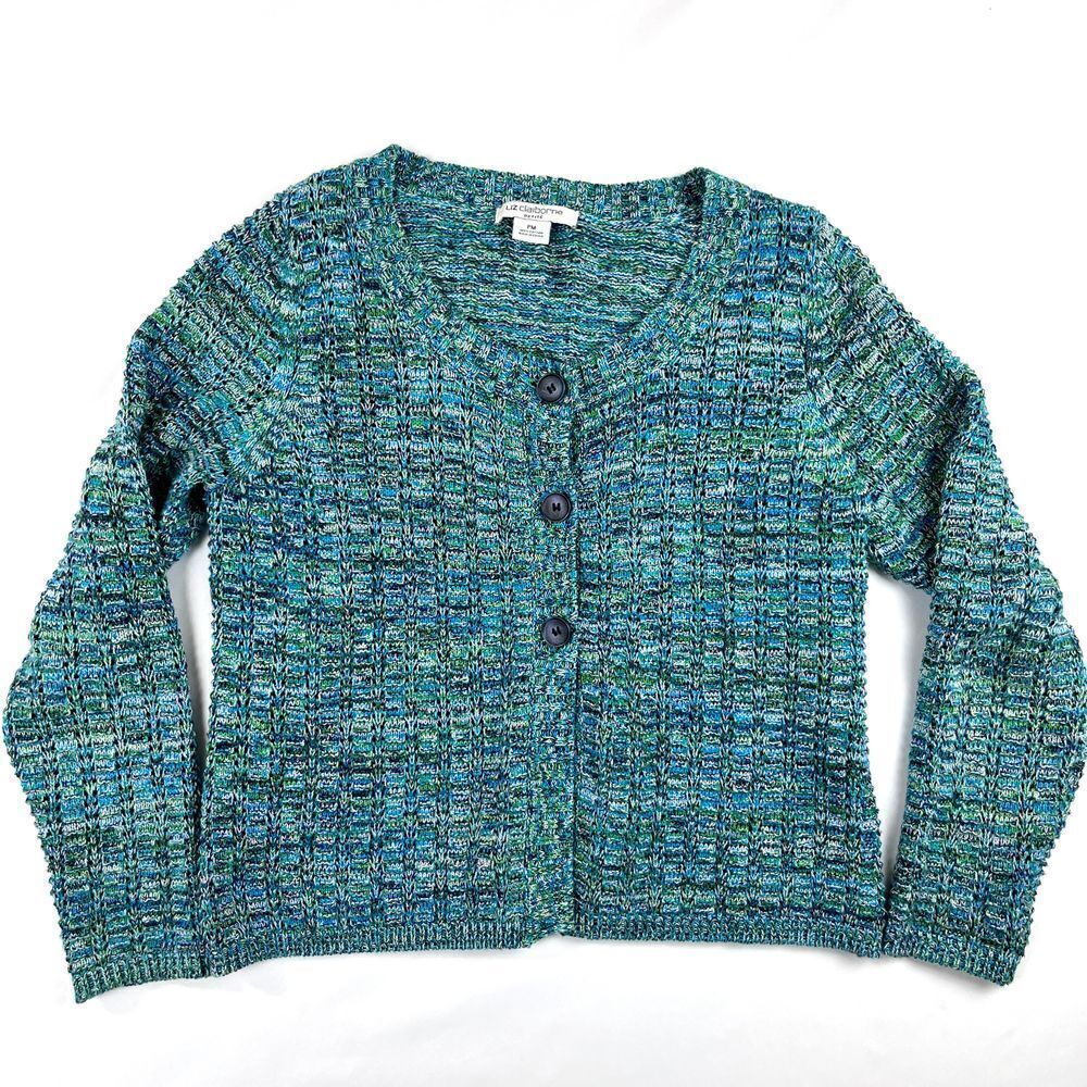 Liz Claiborne Teal Button Front Sweater Women's PM‎ Blue Green Cardigan Casual